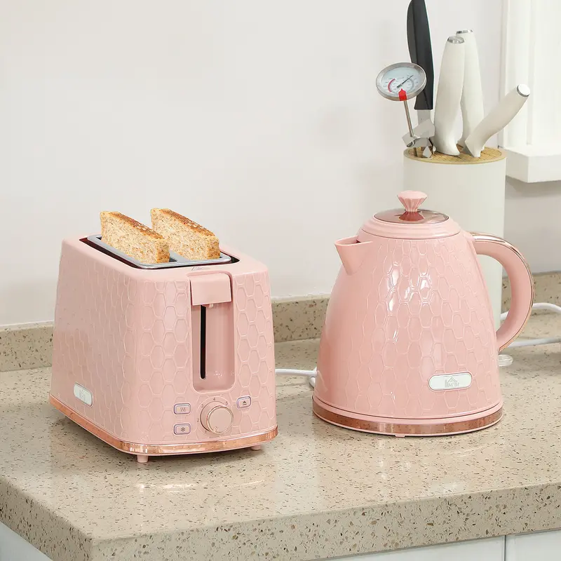 1.7L 3000W Fast-Boil Kettle & 2-Slice Toaster Set – Auto Shut-Off, Adjustable Browning, Light Pink Finish 1