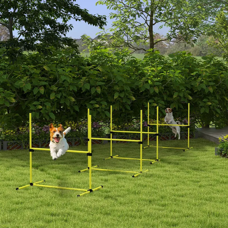 4-Piece Dog Agility Training Kit – Adjustable Jumps With Carry Bag, Yellow Durable Frame 1