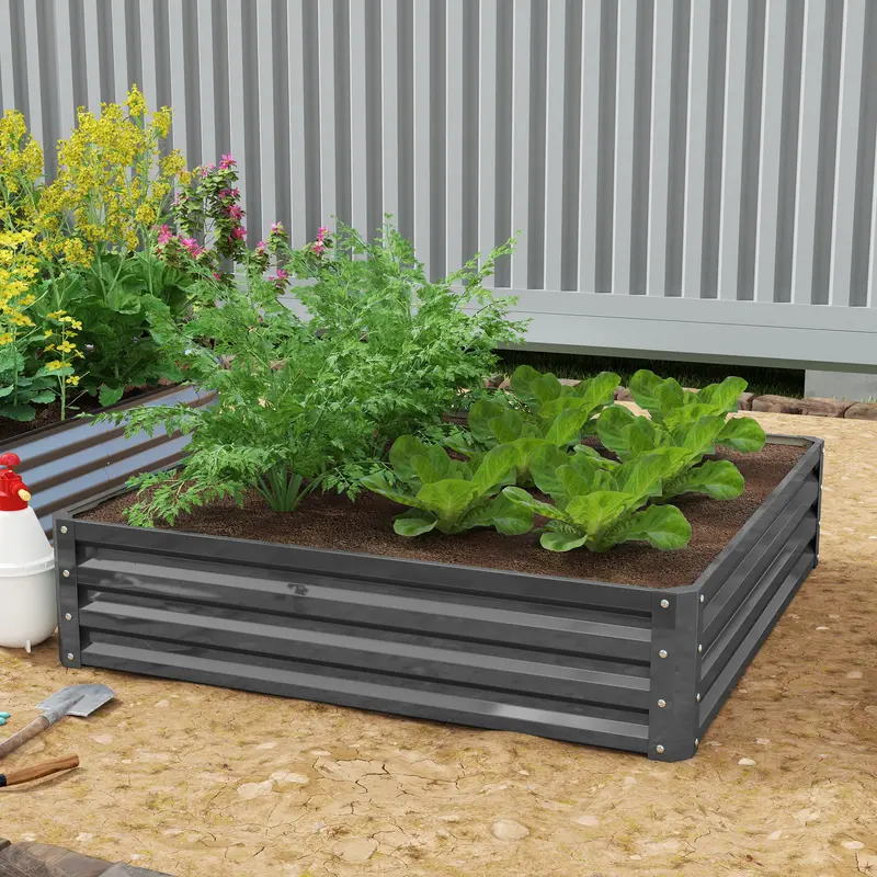 432L Raised Steel Garden Bed – Square Vegetable & Herb Planter Box, 120 X 120 X 30 Cm, Light Grey 1
