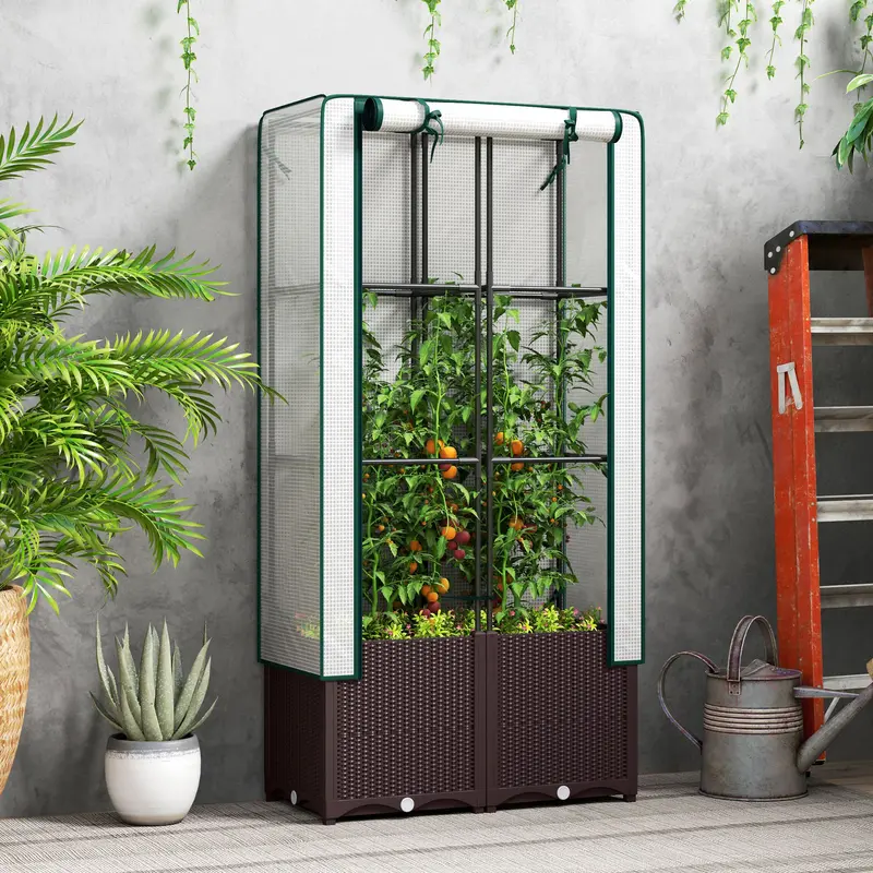 80Cm X 40Cm Plastic Raised Garden Bed With Trellis – Pe Cover, Reservoir & Drainage Ready 1