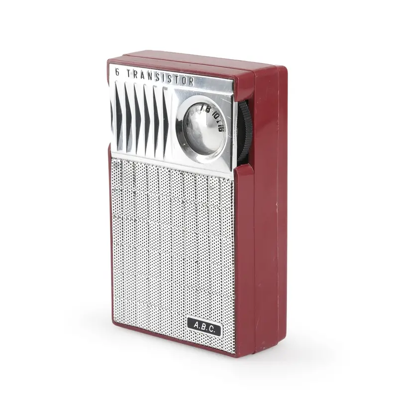 Ab&C 6-Transistor Radio In Metallic Silver And Bold Red 1