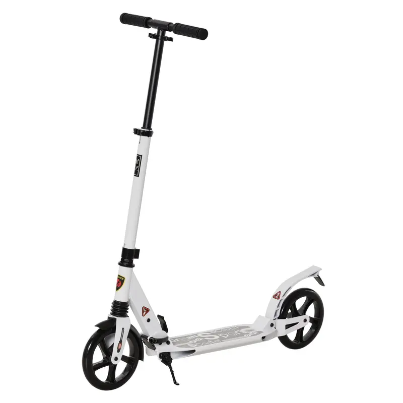 Adjustable Adult Kick Scooter With 200Mm Wheels – Urban Commuter Scooter Featuring Dual Shock Absorption, White 1