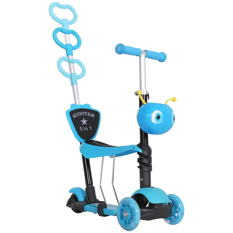Adjustable Toddler Scooter – Ride-On With Removable Seat & Parent Handle (Blue) 1