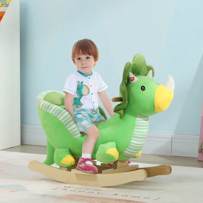 Aiyaplay Dinosaur-Themed Rocking Toy For Toddlers – Wooden Base, Safety Harness & Animal Sounds (Ages 18–36 Months, Green) 1
