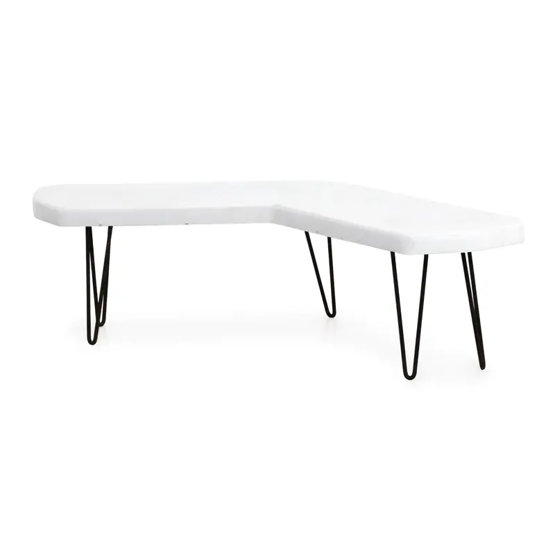 Angled White Bench With Black Metal Frame 1