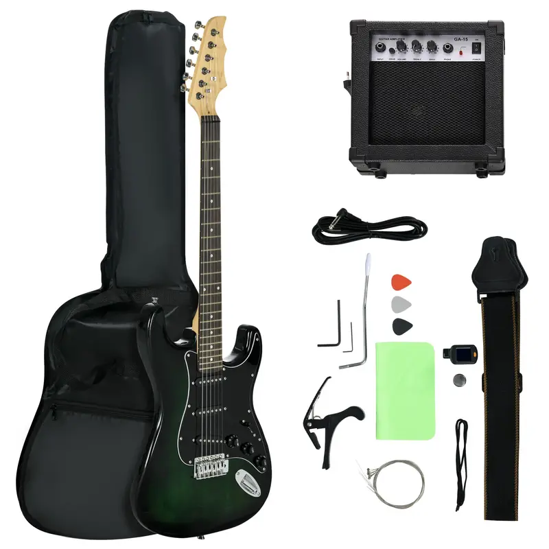 Beginner Electric Guitar Bundle: 6-String Guitar, 15W Amp, Tuner, Strap, Picks & Gig Bag 1