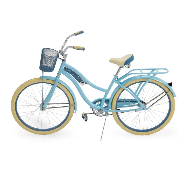 Blue Cruiser Bicycle With Wicker Front Basket 1