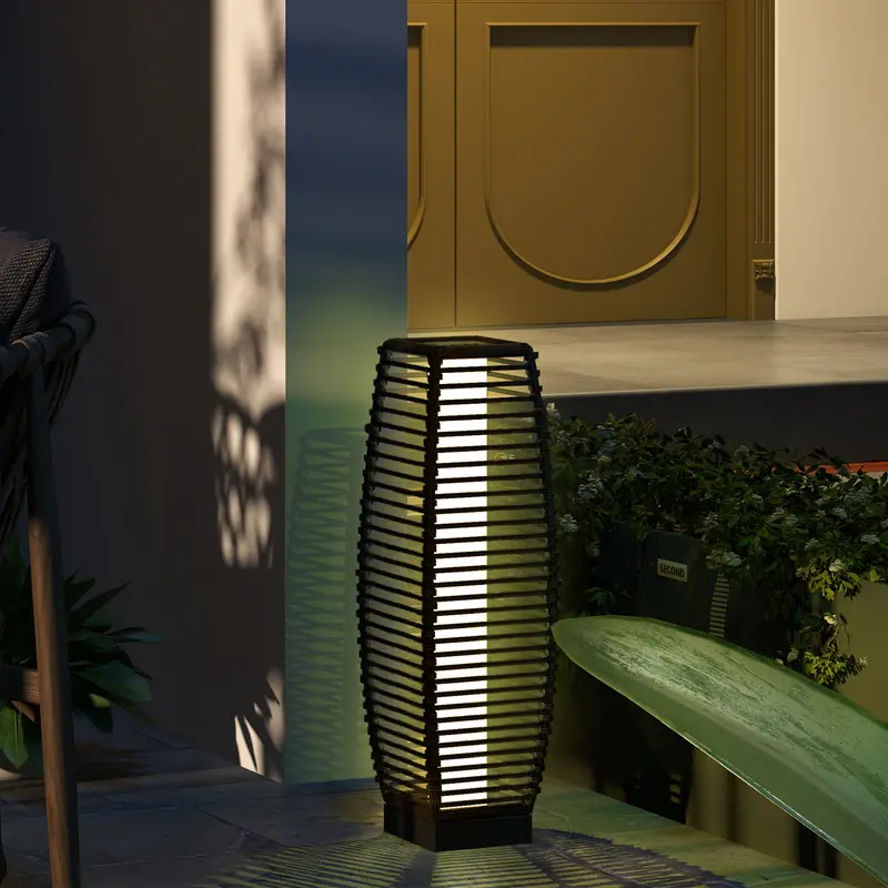 Brown Rattan Solar Floor Lamp – 68 Cm Ip44-Rated Outdoor Lantern With Auto-Sensing Led Lights 1