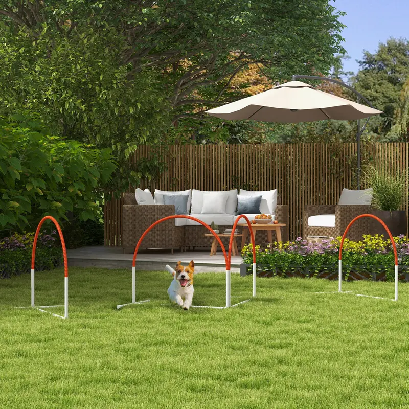 Compact 4-Piece Dog Agility Set – Oxford Fabric Carry Bag Included With Weave Poles (Orange) 1