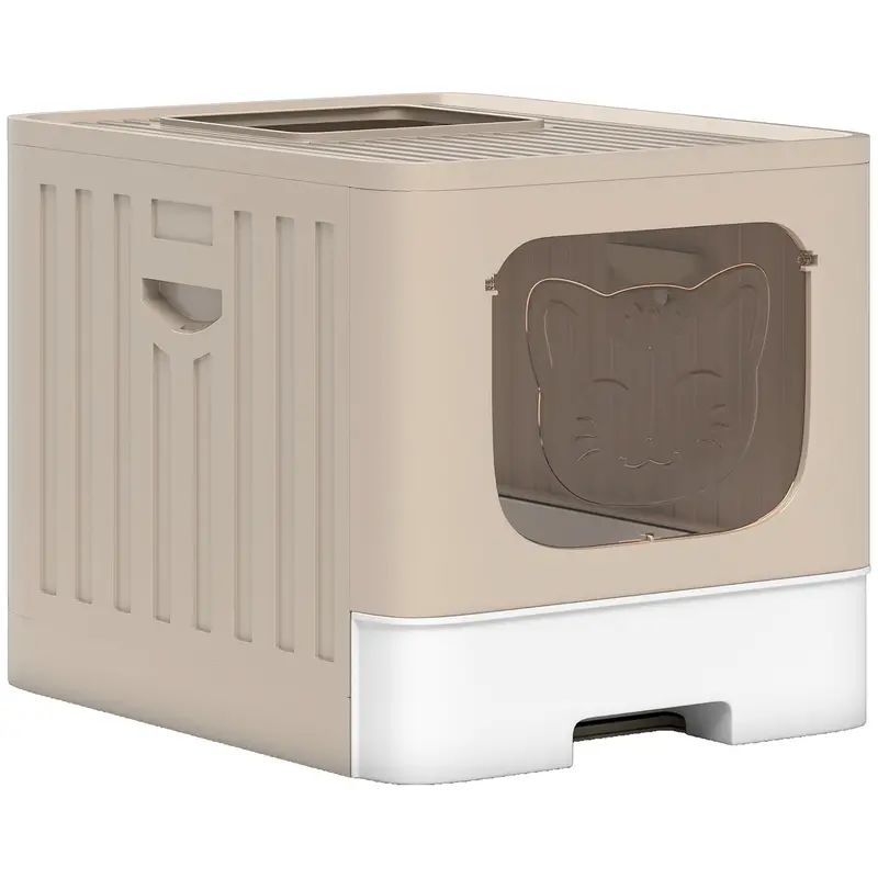 Compact Foldable Cat Litter Box With Odor-Seal Lid, Slide-Out Tray, And Scoop Included 2