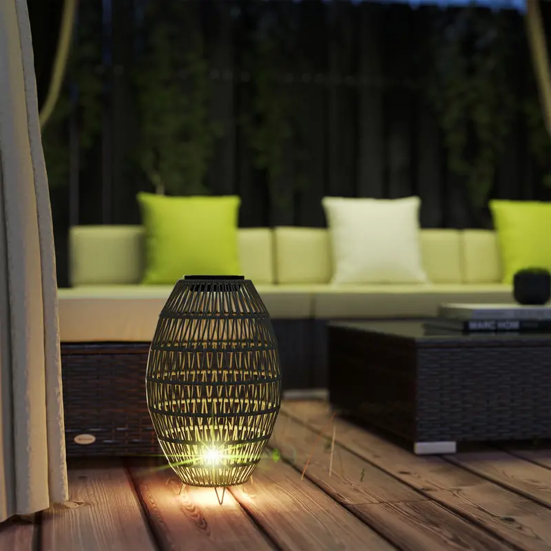 Dark Brown Rattan Solar Lantern – Weatherproof Ip44 Garden Lamp With Auto On/Off Sensor 1