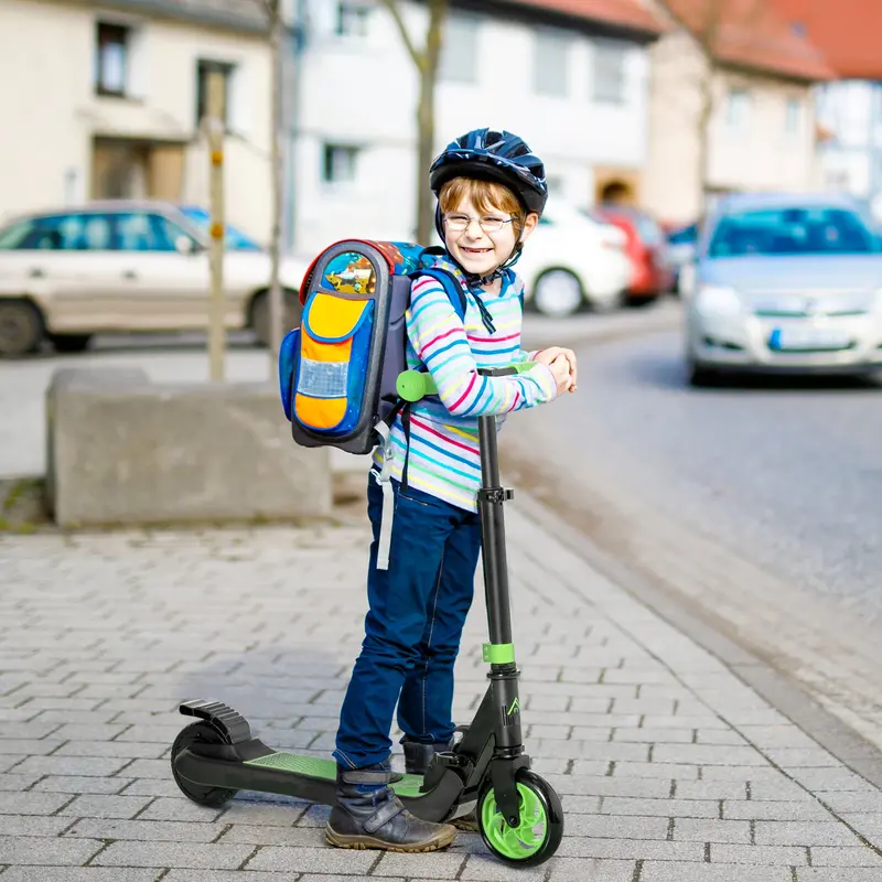 Green Compact Folding Scooter For Kids – Lightweight E-Scooter With Braking & 8 Km/H Limit 1