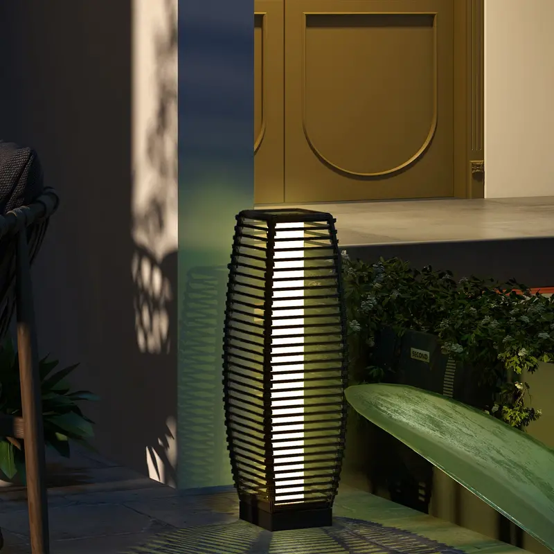 Grey Rattan Solar Floor Lamp – 68 Cm Weatherproof Garden Pathway Light With Dusk-To-Dawn Sensor 1