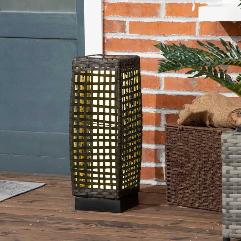 Grey Solar-Powered Rattan Lantern – Brushed Pe Wicker Patio Light With Auto On/Off Led And All-Weather Indoor/Outdoor Use 1