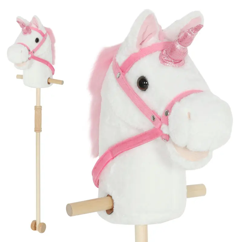 Interactive Unicorn Stick Horse With Realistic Neighing Sounds And Wooden Wheels 1