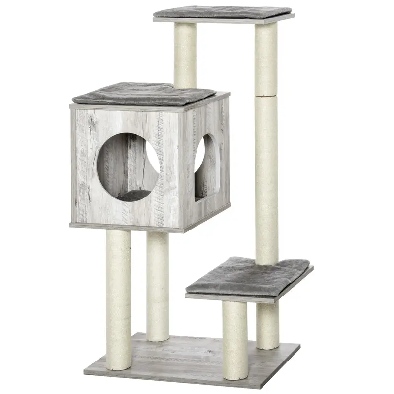 Large-Cat Tower – 113 Cm Jute-Wrapped Condo With Scratching Posts, Perches & Playhouse Design 1