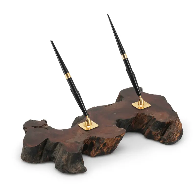 Live-Edge Wood Dual-Pen Desk Holder 1