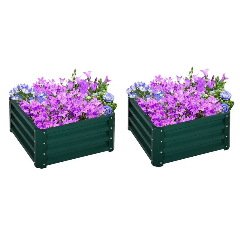 Mcl Pair Of 60X60Cm Steel Planter Boxes – Space-Saving Raised Beds For Balcony Or Backyard, Green 1