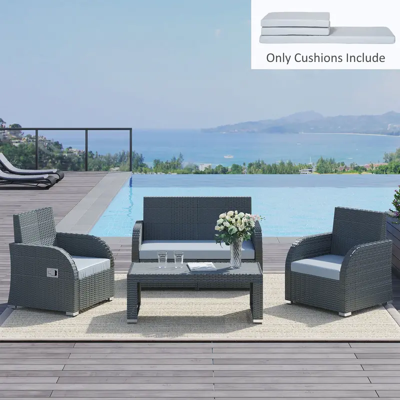 Mcl Set Of 3 Outdoor Rattan Seat Cushions – Soft Grey, Weather-Resistant Fabric 1