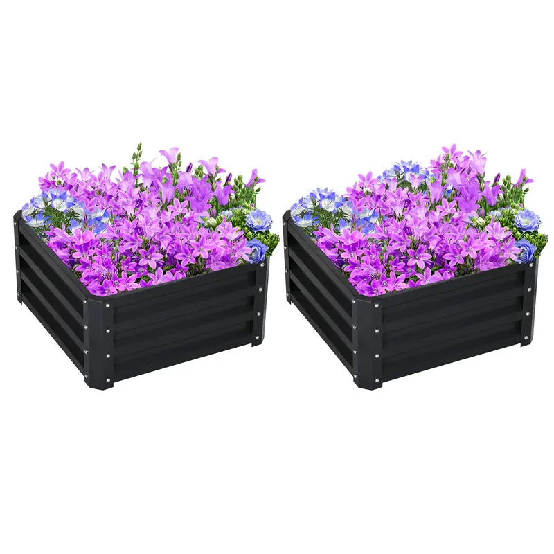 Mcl Set Of Two 60X60Cm Steel Planter Boxes – Modular Outdoor Planters With Rust-Resistant Finish, Grey 1