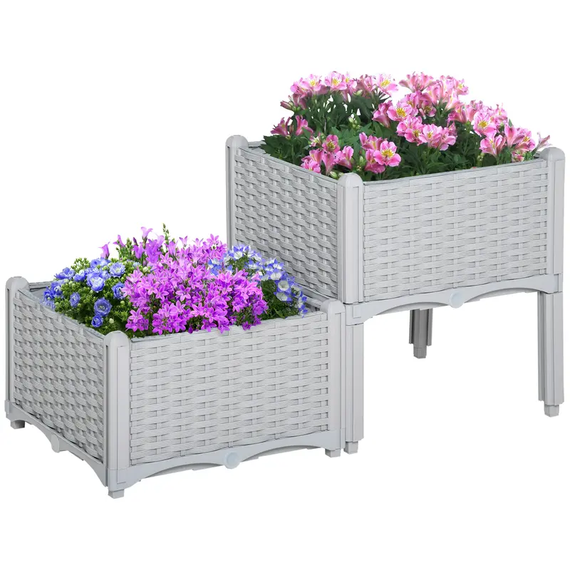 Mcl Set Of Two Rattan-Style Planters – Neutral Grey Finish For Indoor Or Outdoor Use 1