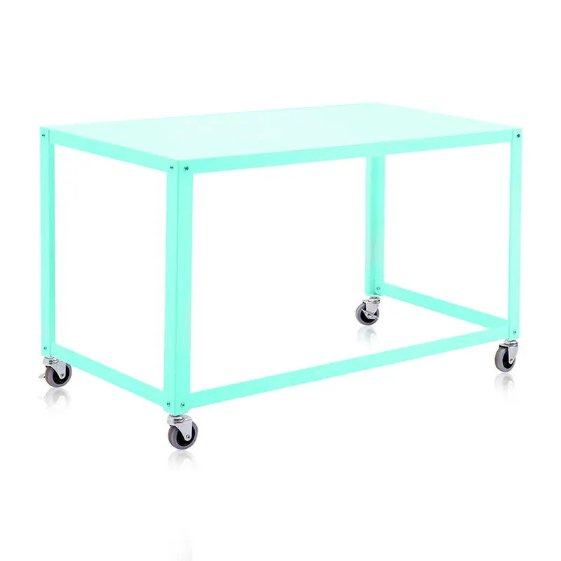 Mint Green Industrial Rolling Desk With Casters 1