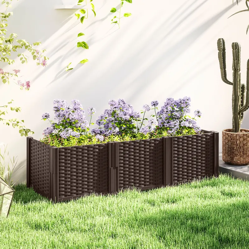 Modular Brown Plastic Raised Garden Bed Kit – Planter Box With Edging Border 1