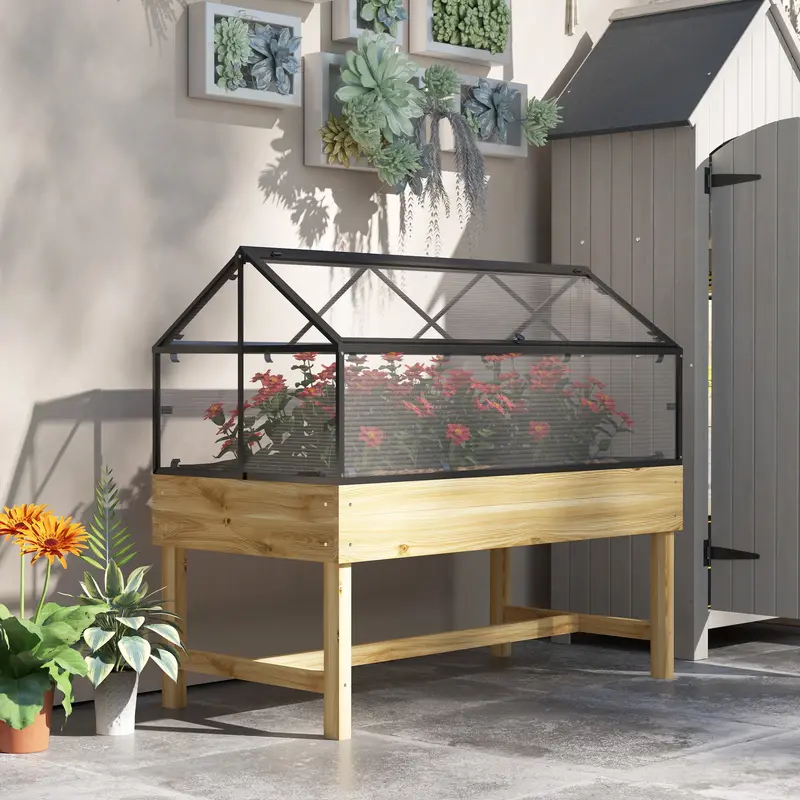 Natural Wooden Raised Garden Bed (60 X 120Cm) With Integrated Base 1