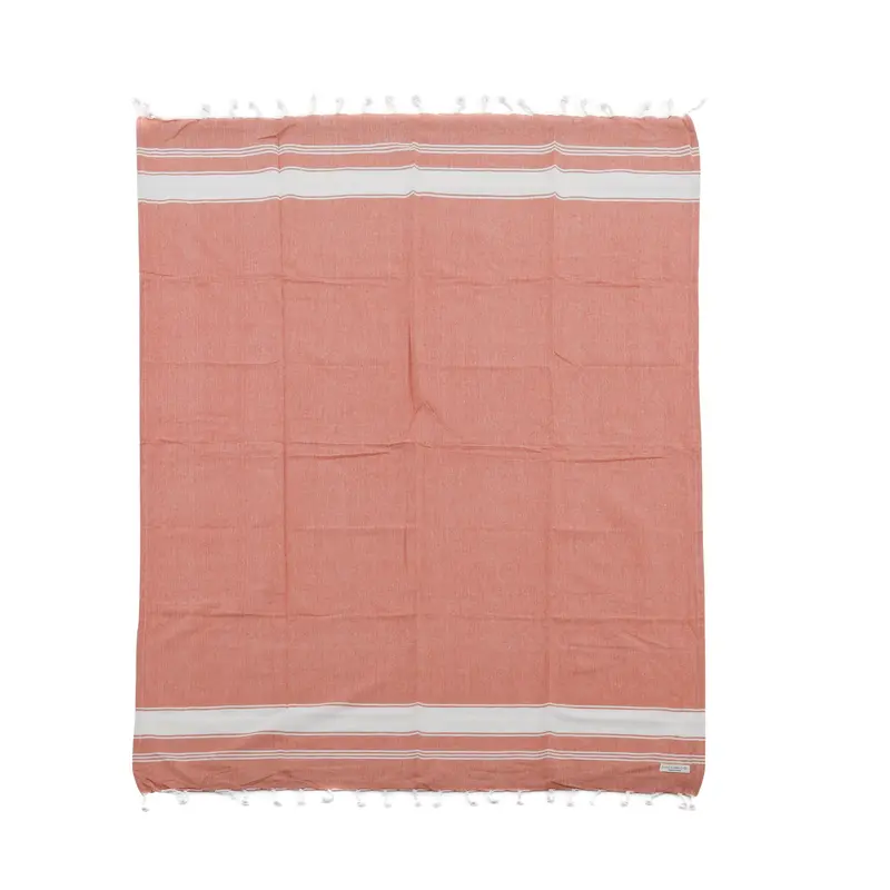 Orange-And-White Lightweight Linen Turkish Throw Towel 1