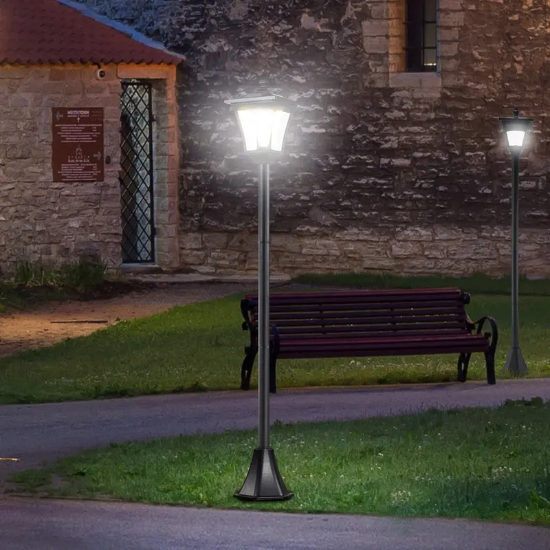 Pair Of 1.6 M Tall Dimmable Solar Post Lights With Motion Sensor – Black Bollard Pathway Lanterns 1