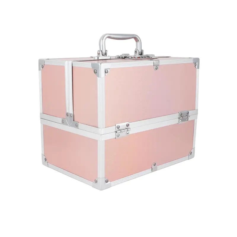 Pink And Silver Cosmetic Organizer Case With Mirror And Compartments 1