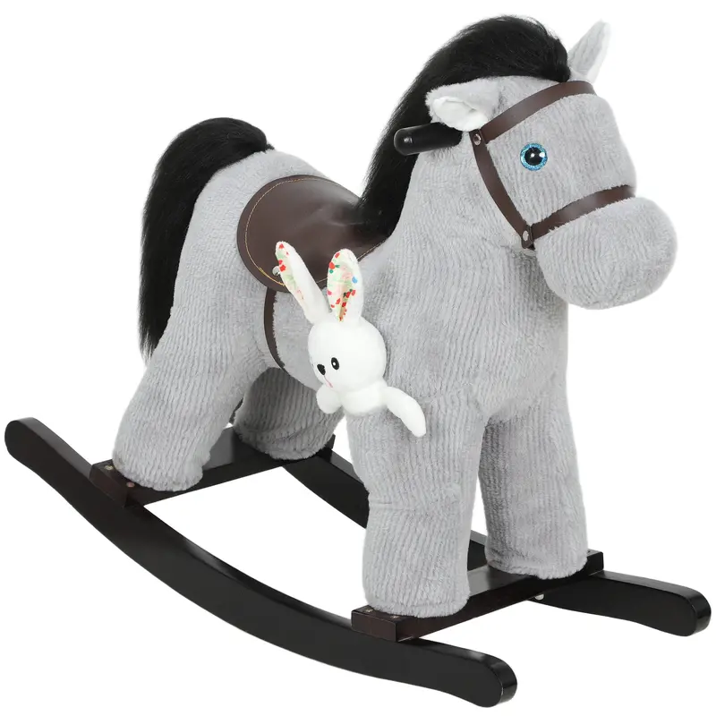 Ride-On Rocking Horse – Soft Plush Animal Rocker With Handle, Sound Effects & Doll Accessory 1