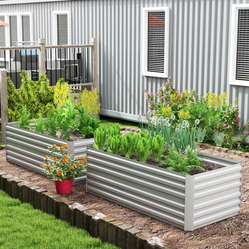 Set Of 2 Galvanised Steel Raised Garden Beds – 180 X 90 X 59 Cm Reinforced Outdoor Planters For Vegetables & Herbs 1