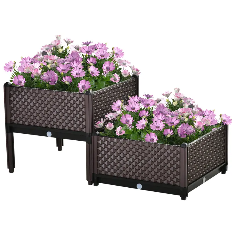 Set Of 2 Plastic Raised Garden Beds – 50X50X46.5 Cm Self-Watering Planter Boxes With Drainage – Ideal For Balconies & Patios 1