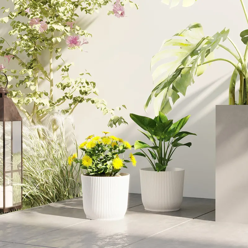 Set Of Two 22Cm Ceramic-Look Plant Pots — Clean White Finish 1