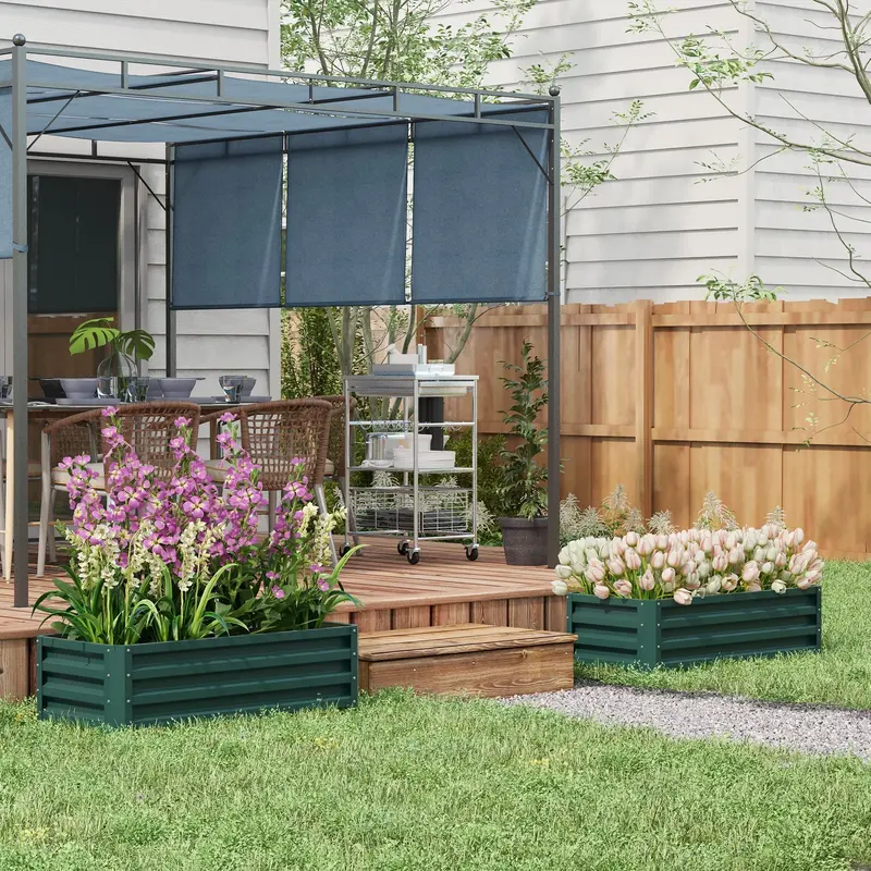 Set Of Two Galvanized Steel Planter Boxes – 110 X 65 Cm Dimensions, Green Powder-Coated Finish 1