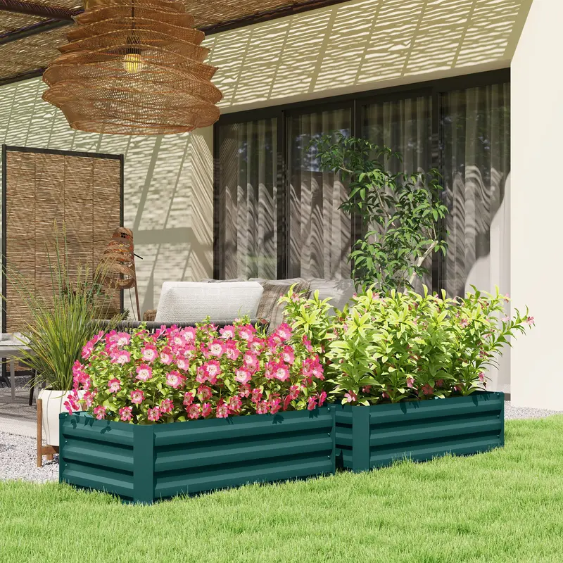 Set Of Two Rectangular Steel Planters – 100Cm X 60Cm, Green Powder-Coated 1