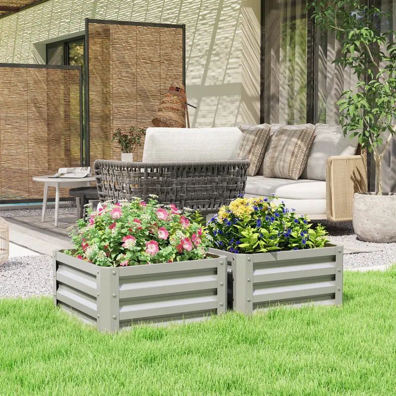 Set Of Two Square Steel Planter Boxes – 60Cm X 60Cm, Light Grey Finish 1