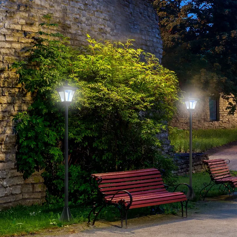 Solar-Powered Garden Post Lamp Set – Dimmable Ip44 Led Bollard Lights, 1.2M Tall, Black 1