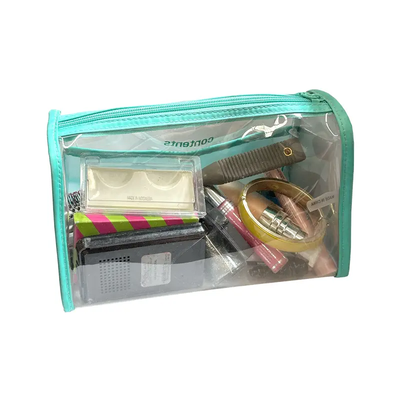 Teal And Transparent Travel-Friendly Cosmetics Bag 1