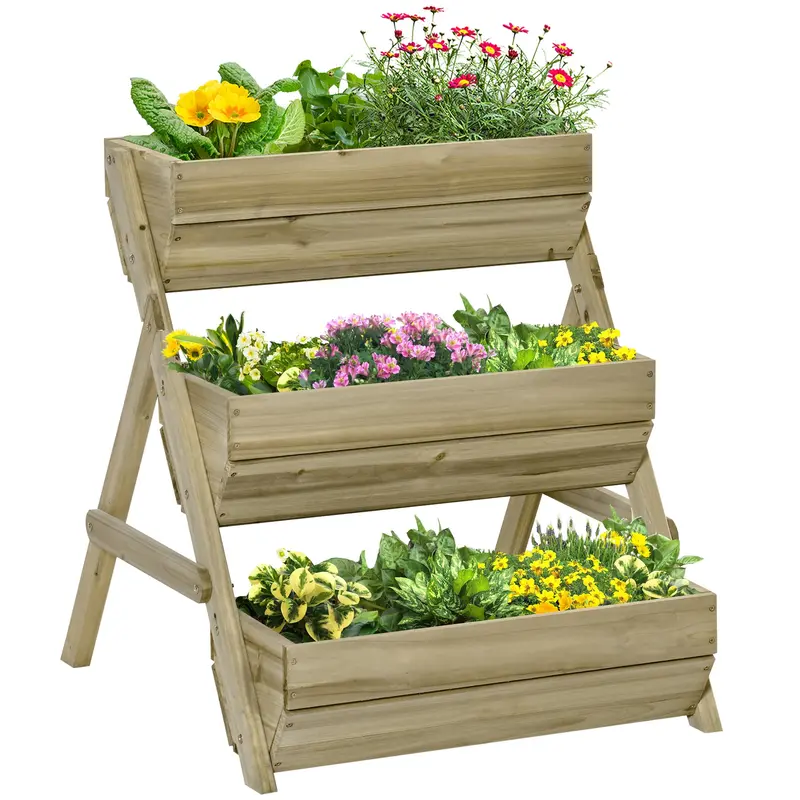Three-Tier Green Wooden Raised Garden Bed Kit – 66L Elevated Planter For Flowers & Herbs (65X75X78 Cm) 1
