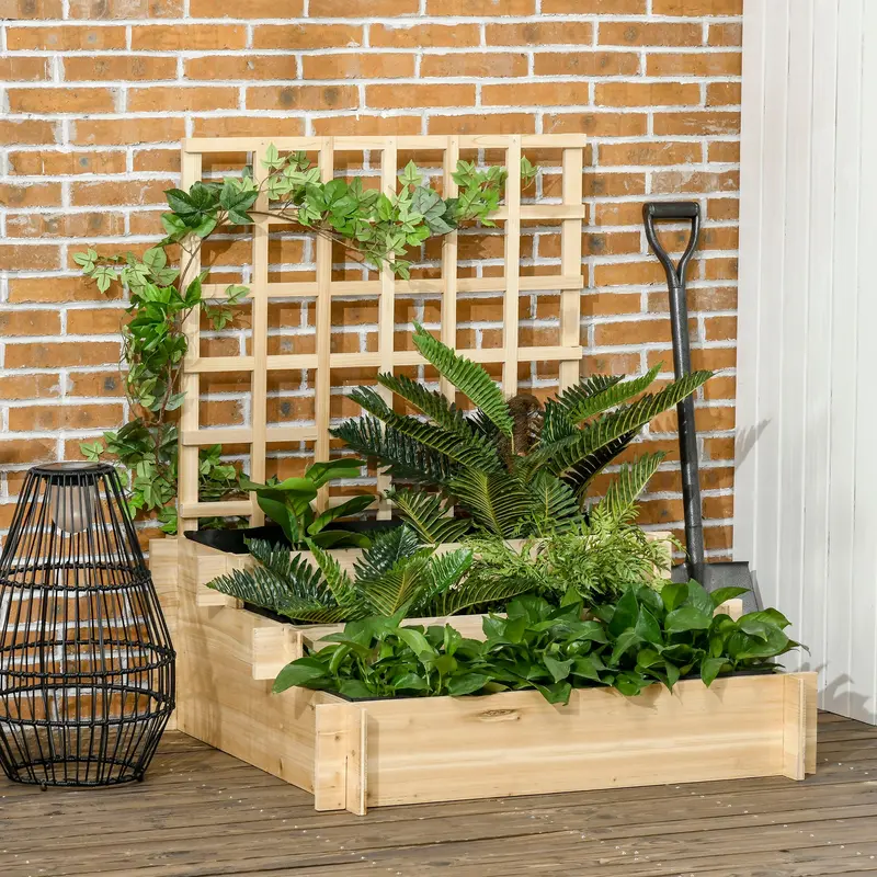 Three-Tier Wooden Planter With Trellis – Modular Raised Bed System For Vertical Gardening (95 X 95 X 110 Cm), Natural Wood Look 1