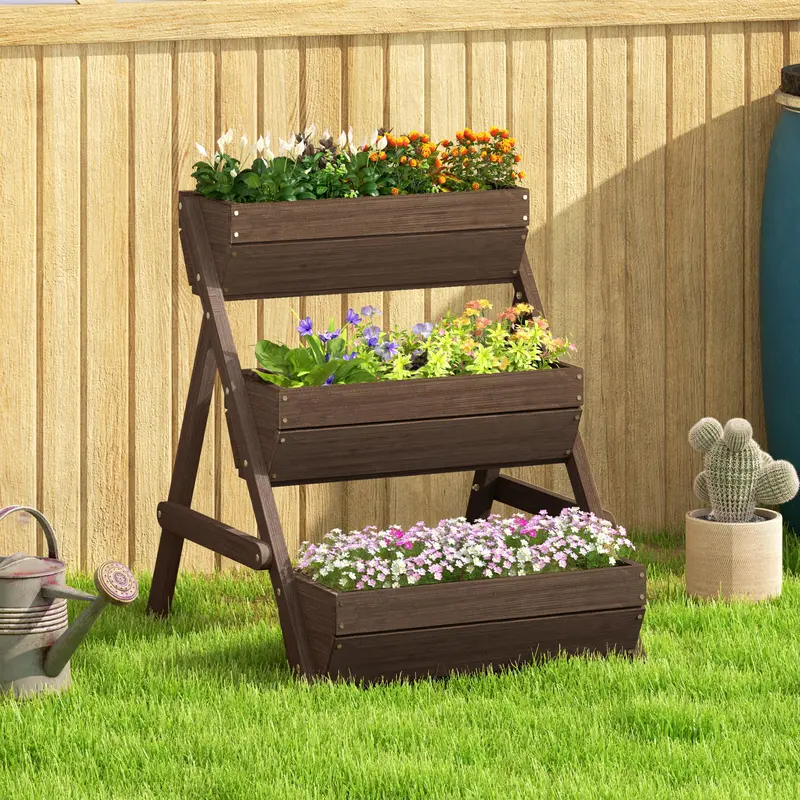 Three-Tier Wooden Raised Garden Bed Kit – 65Cm X 75Cm X 78Cm, Tan Elevated Planter (66L) 1