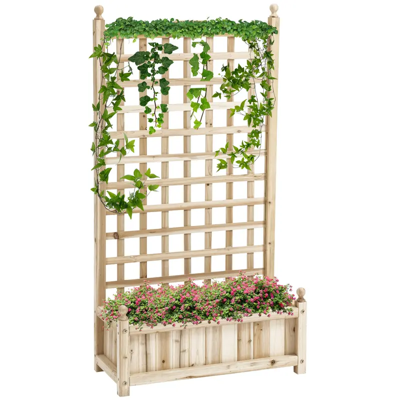 Trellis-Integrated Raised Planter – Natural Wood Garden Box For Climbing Plants, Suitable For Indoor Or Outdoor Use 1