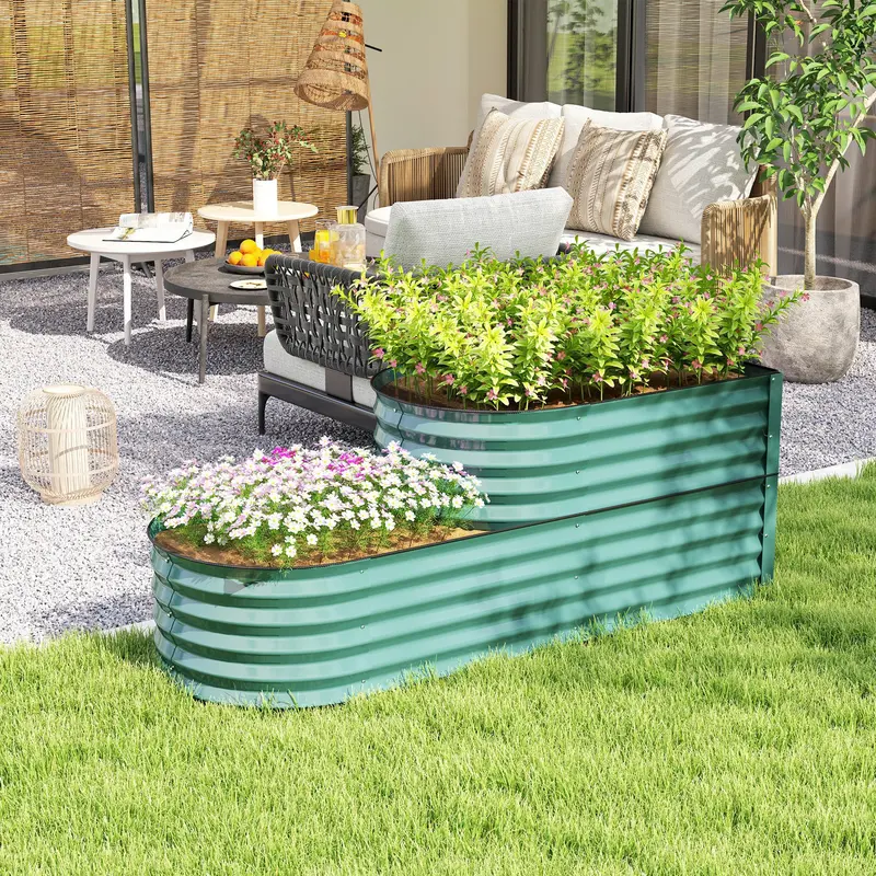 Two-Tier Galvanised Steel Planter Box – Dark Green Rust-Resistant Design 1