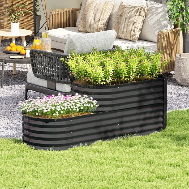 Two-Tier Galvanised Steel Planter Box For Gardens And Patios – Dark Grey Finish 1